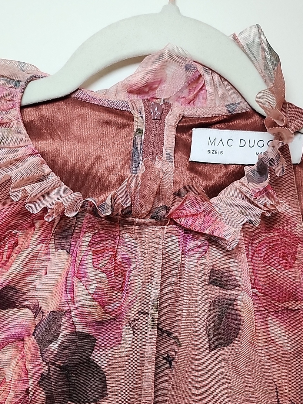 Mac Duggal Ruffled Cutout Halter Dustu Rose Floral Mini Dress Sz 6 - Picture 9 of 16